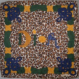 Auth 80s Made in Italy Christian Dior Heavy silk scarf vtg animal leopard print!